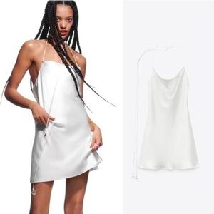 Zara satin style white mini slip dress